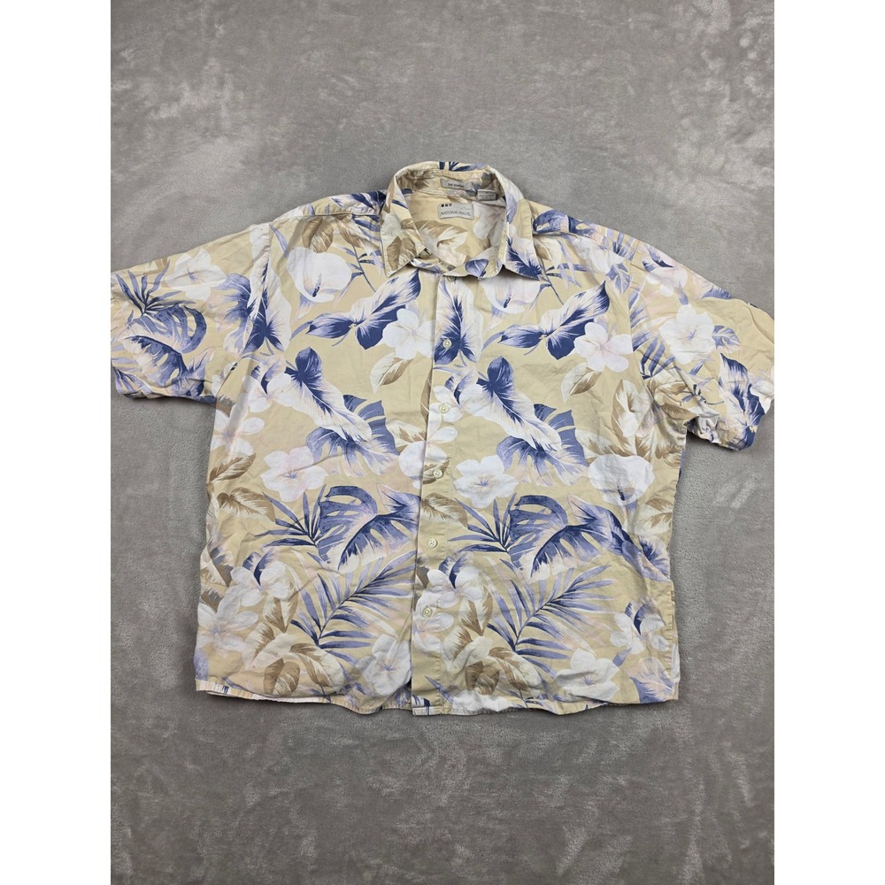 Natural Issue Button Up Shirt Mens M Yellow Floral Tropical Short Sleeve *Read